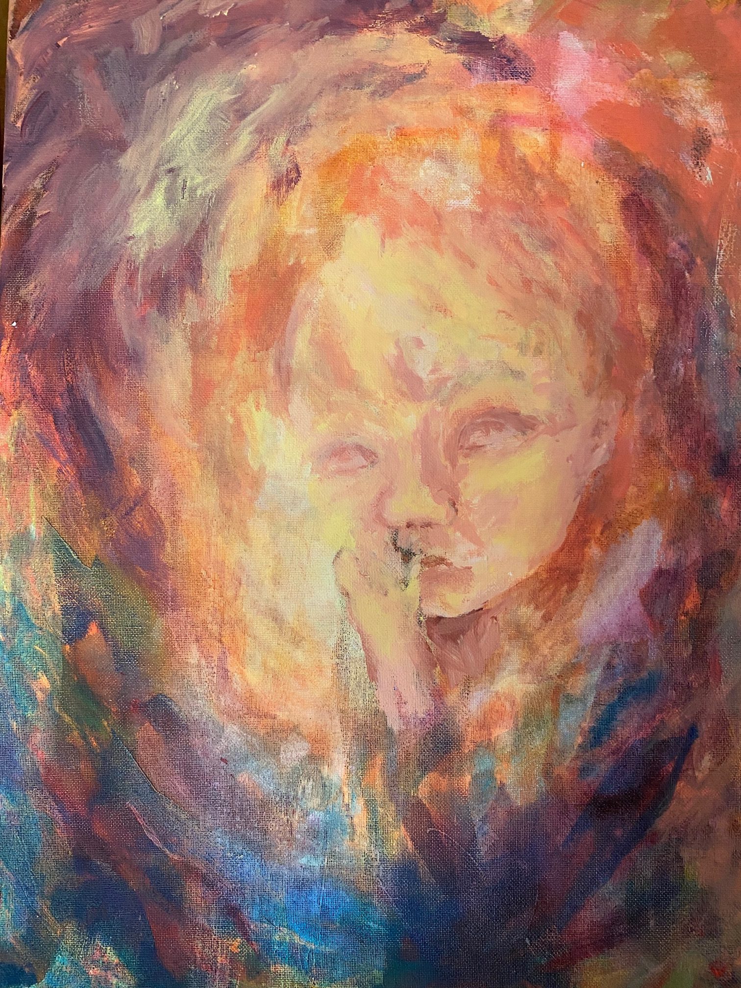 Innerlijk kind, acrylschildering in proces